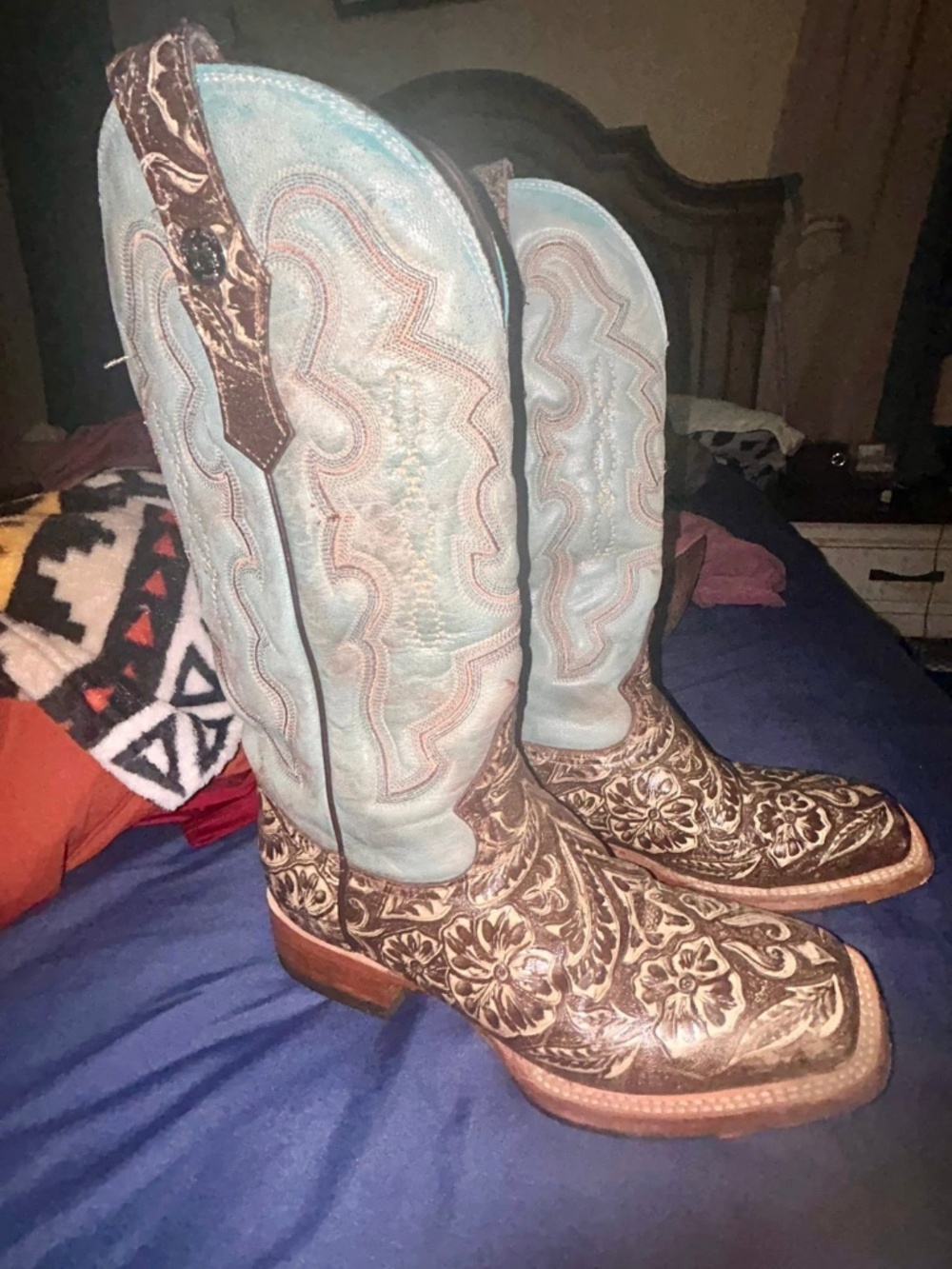 Tanner Mark Women's Hand Tooled Square Toe Leather Boots (Style Number:
